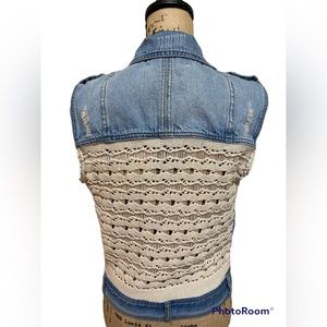Vintage Havana Crochet Back Jean Vest -Size Women’s L